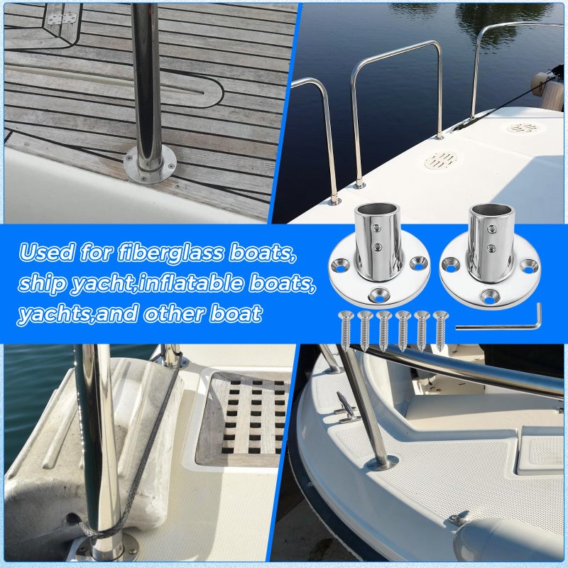 DRELD Heavy Duty Marine Boat Handrail Round Base for 60 Degree 7/8 inch, Stainless Steel Round Base Boat Hand Rail Fitting Tube for Rowing Boats Yachts - Image 5